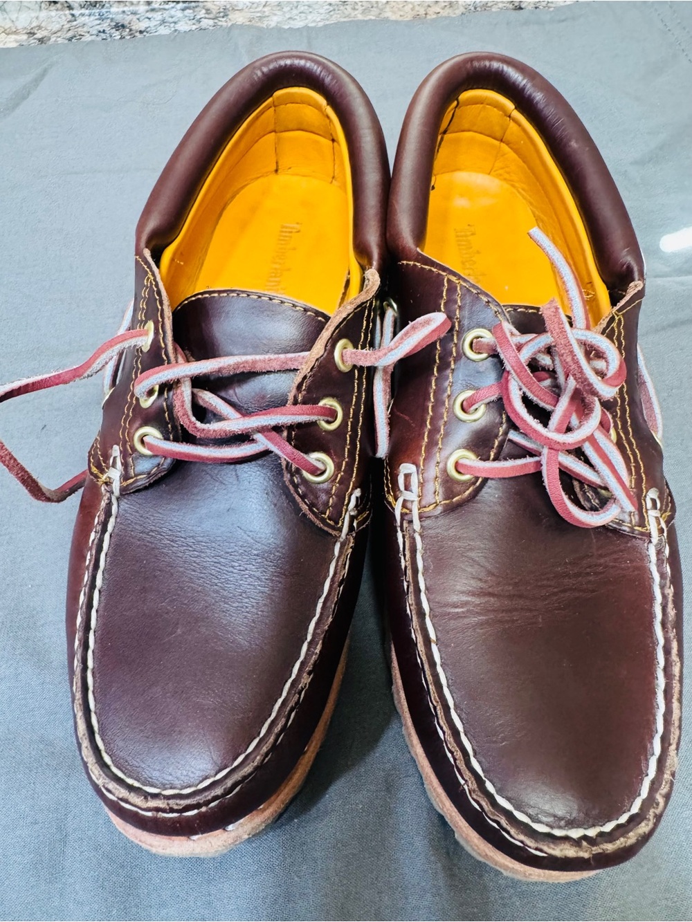 Timberland Dark Brown Leather Boat Shoes with Yellow Insoles